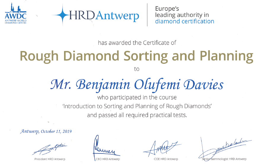 DAVIES HRD CERTIFICATE